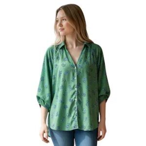 Cabi FLORAL Button Front V-neck BLOUSE 3/4 Slvs EasyCare EUC